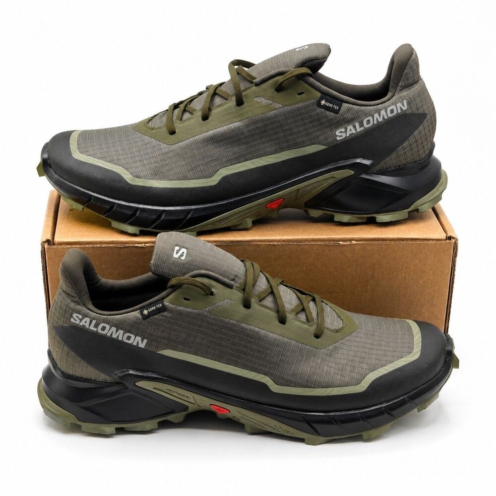 Salomon Alphacross 5 GTX Gore-Tex Trail Running Shoes Olive Black Men’s Size 14